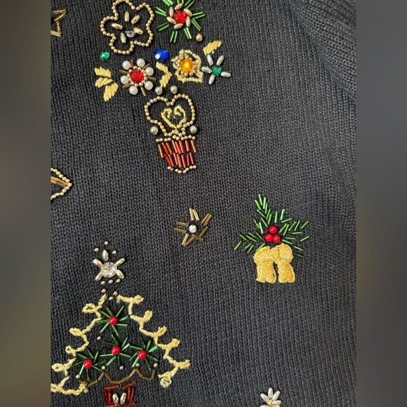 VTG VJ Woman Festive Christmas Sweater Black Colorful Embroidery Knit Size 2X - Picture 7 of 12